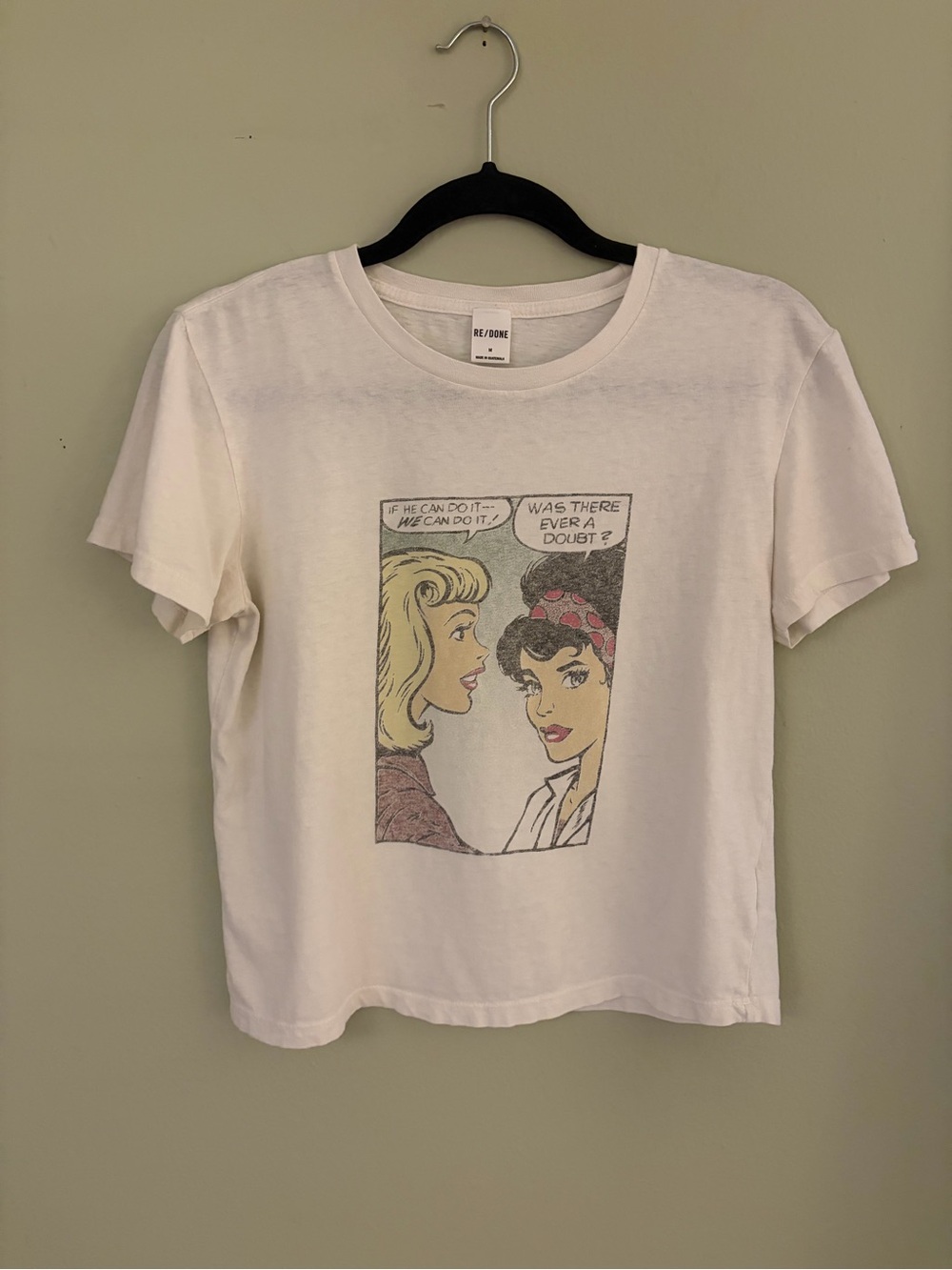 Re/Done White Short-Sleeve Tee with Retro Comic Graphic